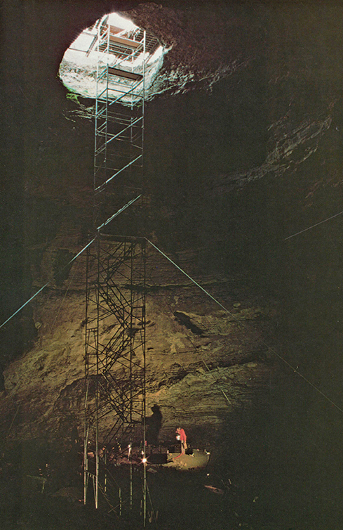 The scaffold Miles mentioned at Natural Trap Cave, Wyoming.